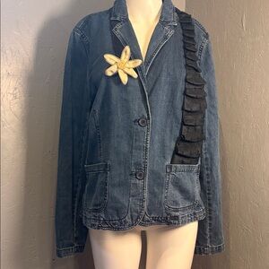 Originally Route 66 XL Denim Jacket Hand Upcycled with Tie and Flower Broach